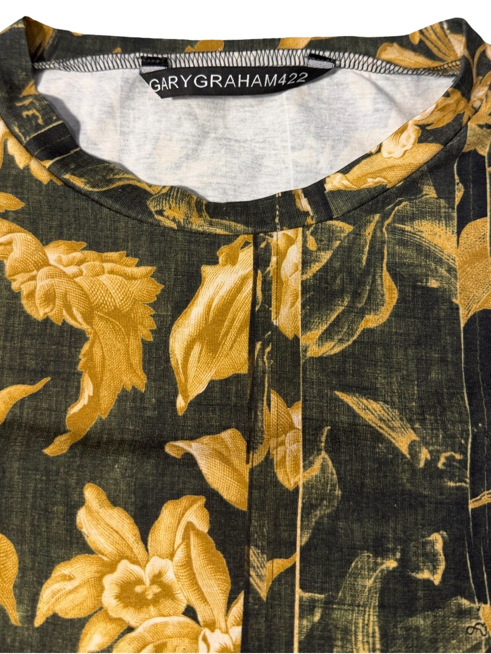 GARYGRAHAM422 Floral Long Sleeve Jersey Tee Top Gold Cotton Size L - Picture 4 of 7